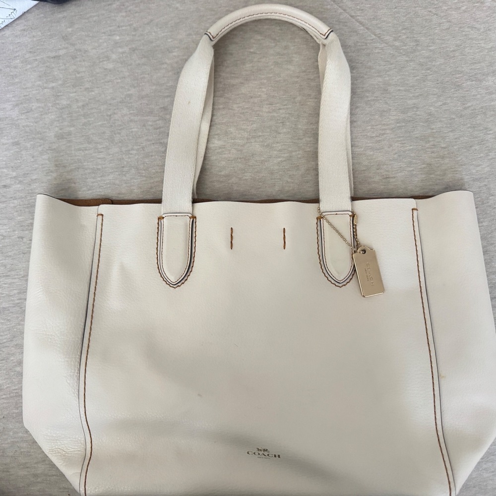 Coach Cream Leather Tote with Brown Trim